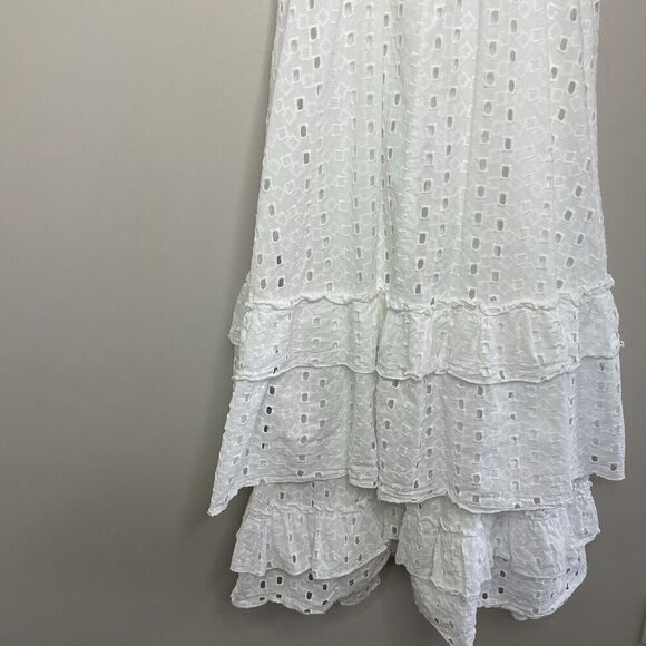 SLATE & WILLOW Ruffle Dress Women Large White Eyelet Midi Tiered 100% Cotton - Picture 12 of 15